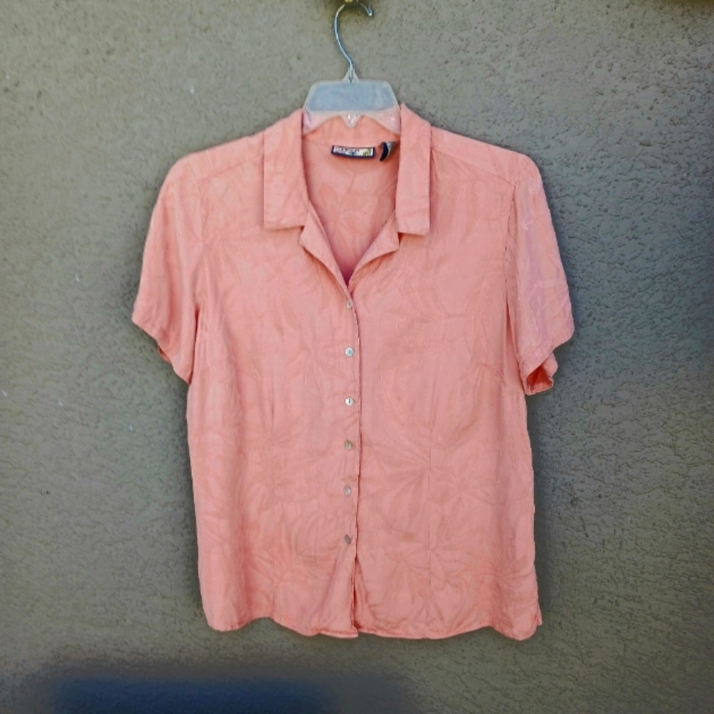 Caribbean Joe Woman Blouse Top Short Sleeve Size 1X Peach